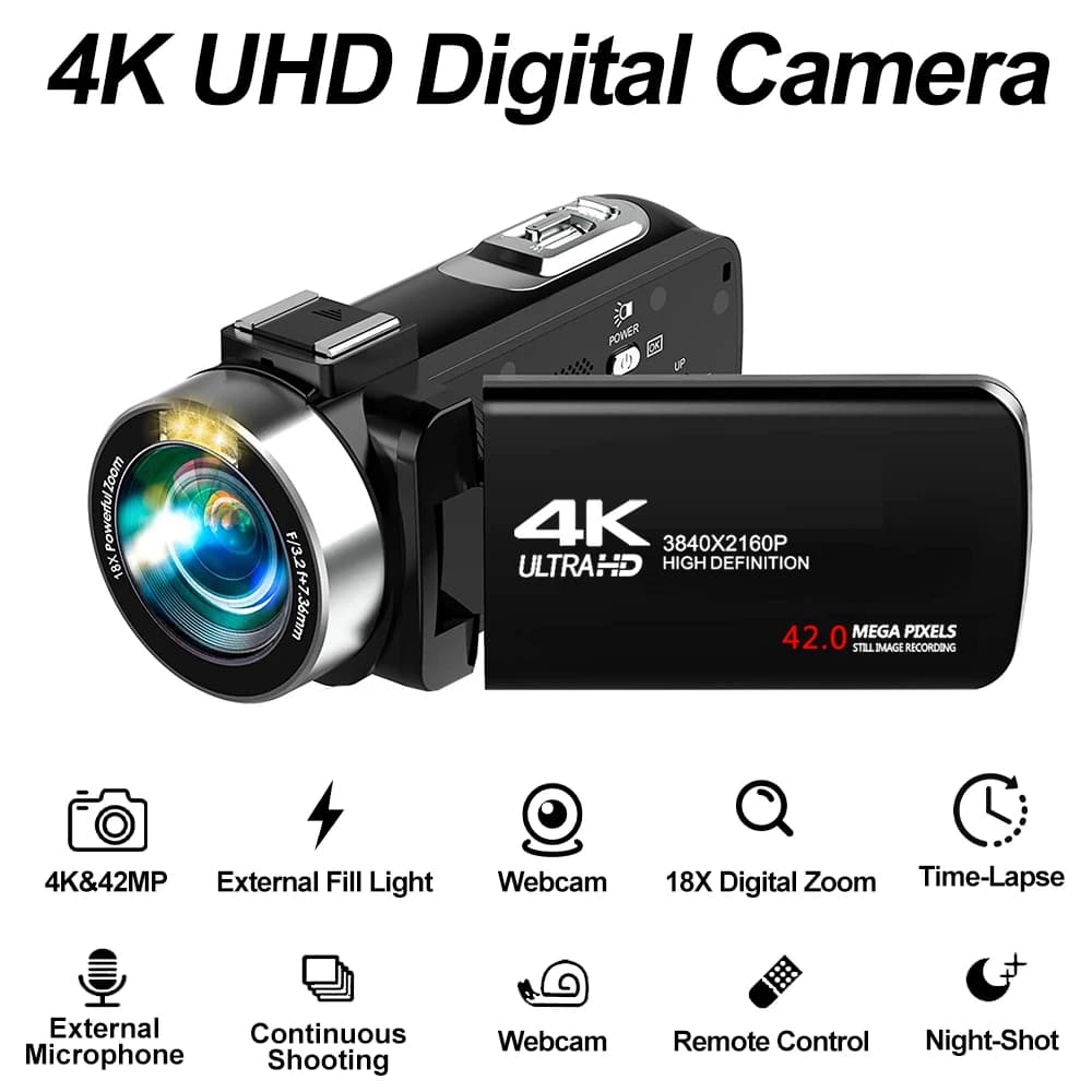 Fotocamera digitale portatile 4K 2 in1 Registrazione video fotografica DV Videocamera da viaggio Zoom 18X Schermo ruotabile da 3 '' con flash