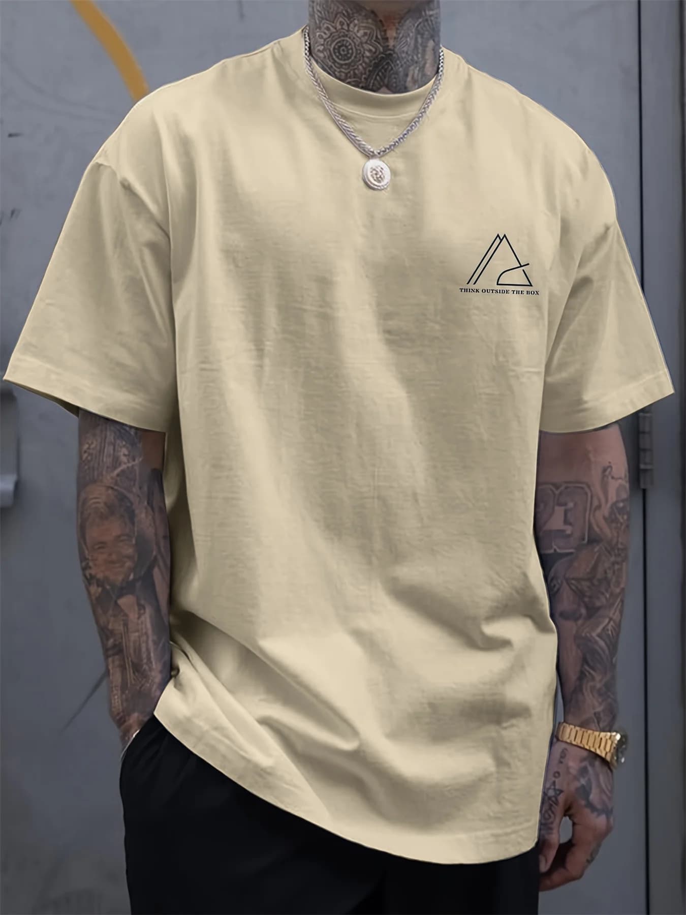 T-shirt da uomo estiva 100% cotone comoda casual ampia plus size lettera geometrica stampata girocollo a maniche corte