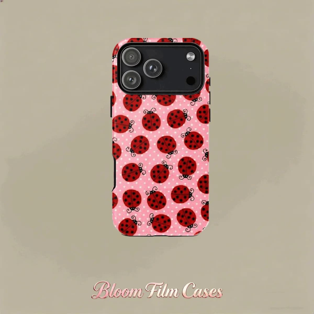 Custodia per telefono a doppio strato con pois rosa e coccinella, compatibile con iPhone 17, 16, 15, 14, 13, 12, 11, 7 Plus e serie Pro Max