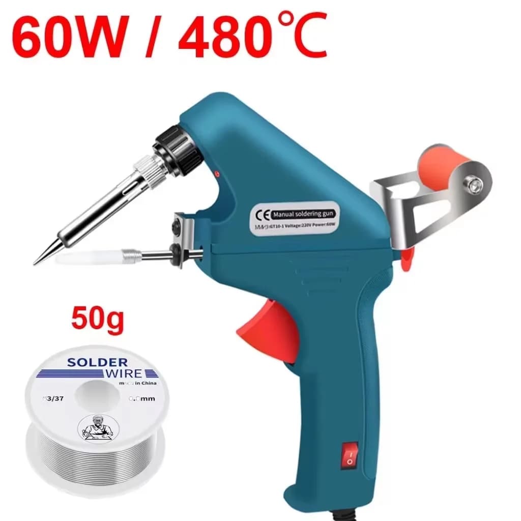 60W Auto Feed Soldering Gun with 50g Solder Wire Kit Fast Heating 480°C for Electronic Repair DIY Welding