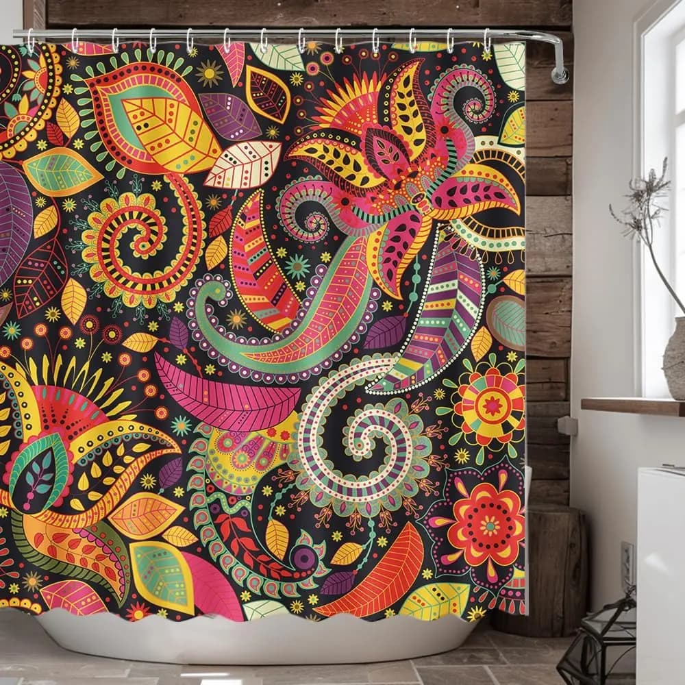 Paisley Shower Curtain Mandala Colorful Floral Boho Abstract Flower for Bathroom Waterproof with Hooks