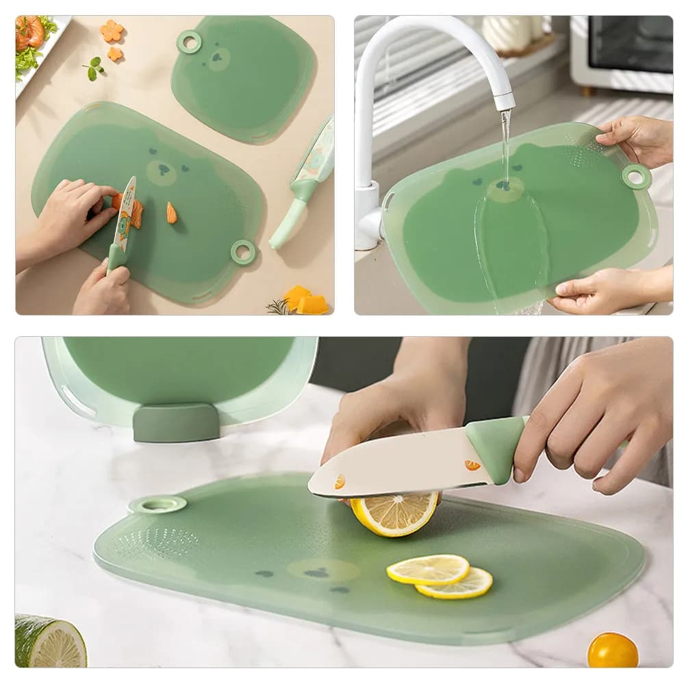 Set of 2 Dining Tables with Design Bear Cartoon, Anti-slip, Large and Small, for Vegetables and Meat, Practical