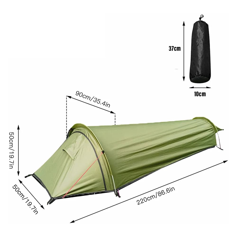 Tenda ultraleggera per 1 persona da 850 g per escursionismo, pesca, ciclismo, tenda da campeggio, zaino in spalla, sacco a pelo impermeabile, attrezzatura da viaggio per auto