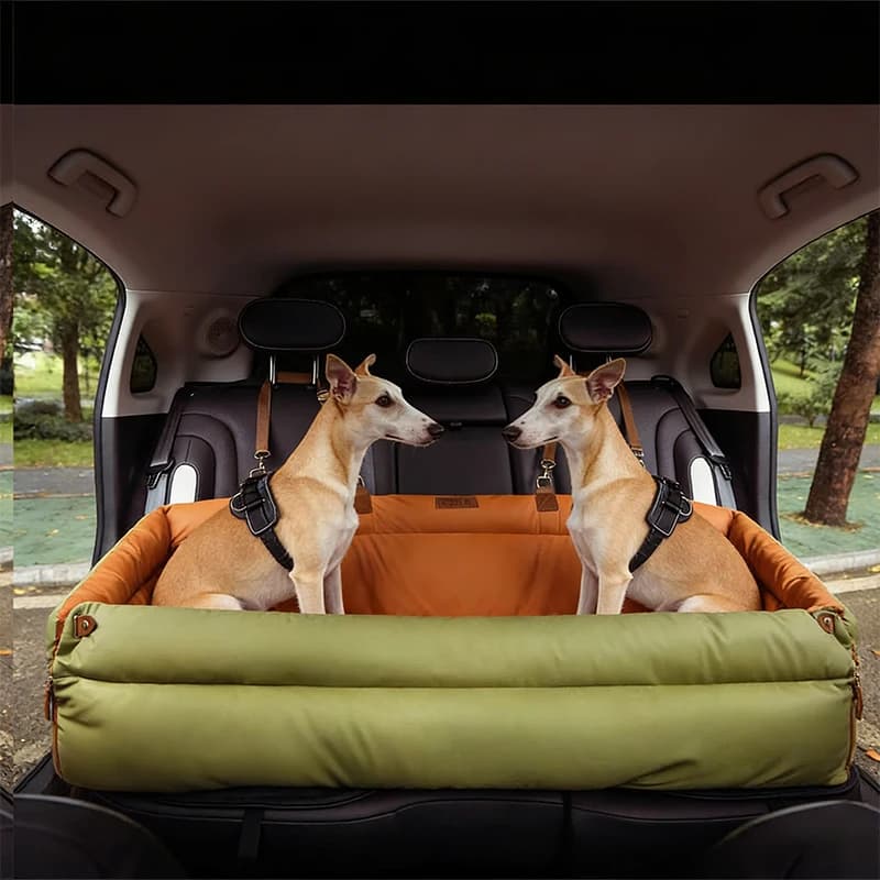 Letto da viaggio per animali domestici in ecopelle di lusso con cintura di sicurezza Sedile rialzato per gatti Letto rialzato per auto convertibile per gita di cani di piccola taglia e media
