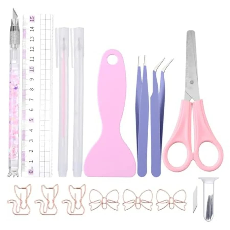 Mabor Scrapbooking Tools for Craft DIY, Sticker Tweezers for Crafting, Junk Journal Kit and DIY Card Making Kit - 12Piece Color