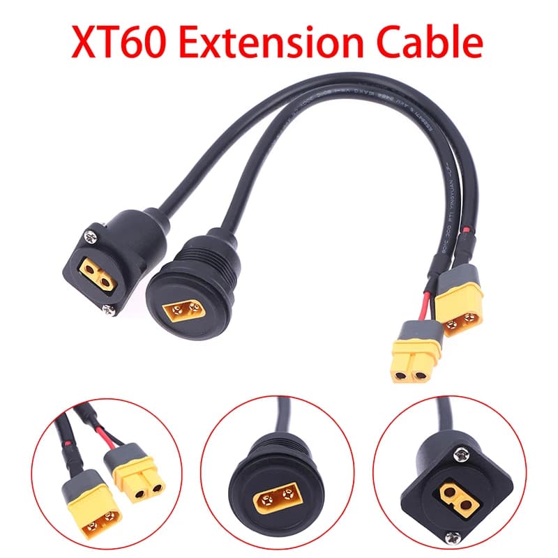 XT60 Male to Female Extension Cable, Round/Square, For Panel Mounting, RC and e-bike drone charging cable #