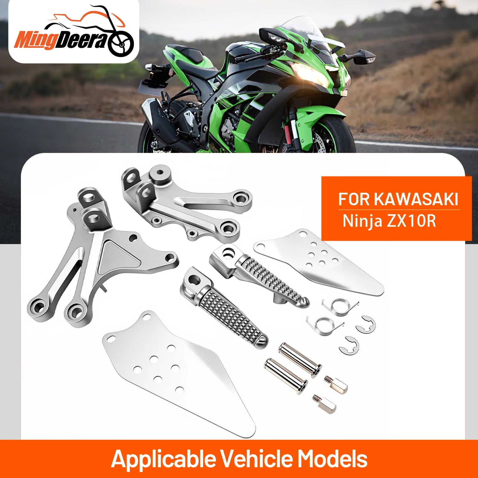 Kit staffe poggiapiedi anteriori in argento per Kawasaki Ninja ZX10R 2004-2005 Accessori moto