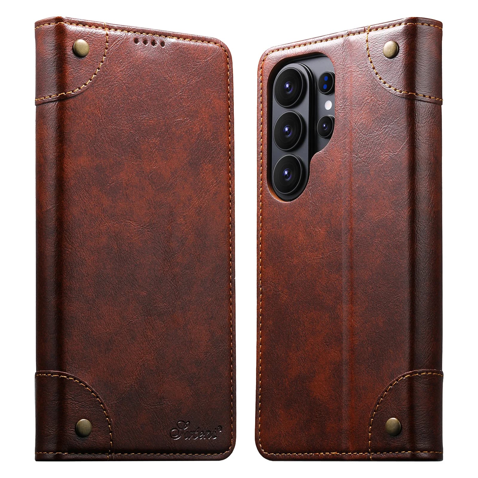 Custodia a Libro Magnetica in Pelle di Lusso con Slot per Carte e Funzione Kickstand per Samsung S26 Ultra S25 Plus S24 S23 S22