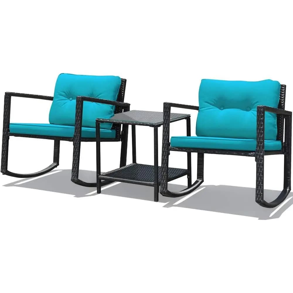 Set of Turquoise Exterior Furniture: 3 Piece Vimini Bistrot with Donder Chair Padded and Glass Table