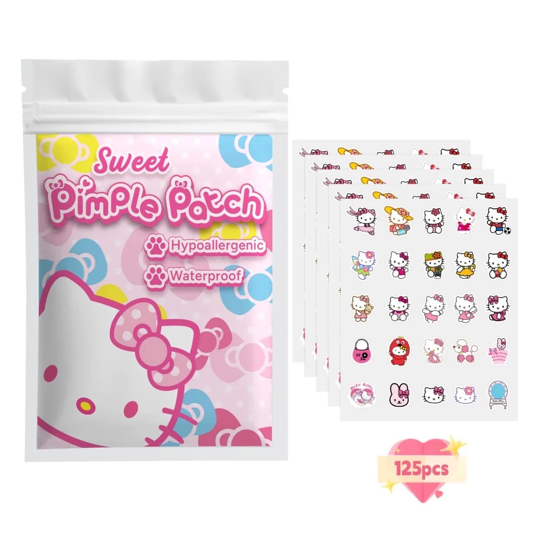 125PCS Hello Kitty Cute Face Stickers, Hydrocolloid Pimple Patches for Invisible Blemish Concealing