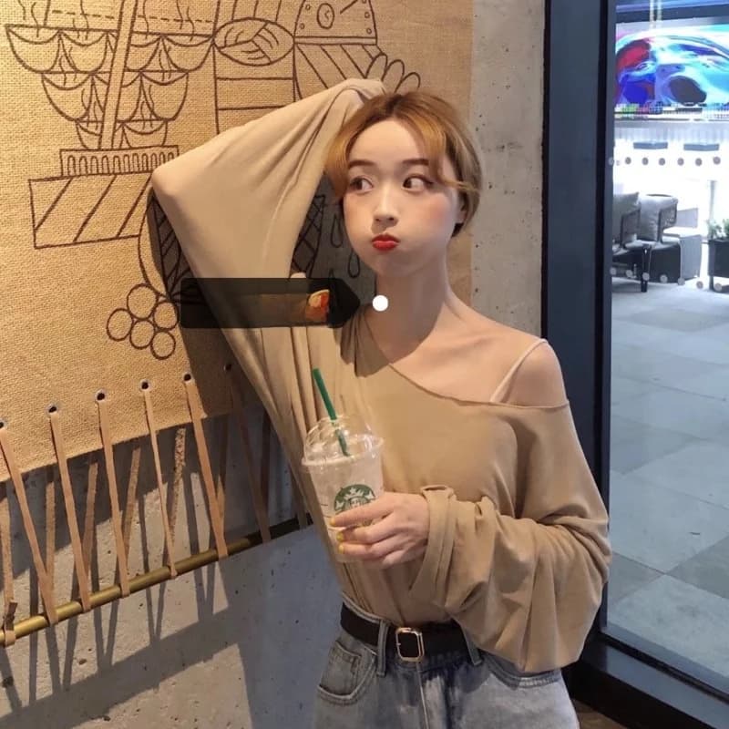 Loose Long Sleeve Pure Color Women's T-shirt Versatile Sun Protection Cover up Commute Style Korean Version Polyester Fiber