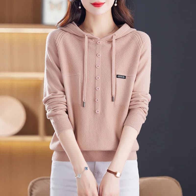 Maglione da donna a maniche lunghe con cappuccio Nuovo lavoro a maglia Abbigliamento donna Primavera Autunno Pullover Top 2025 Tira Femmes Maglieria Camicetta