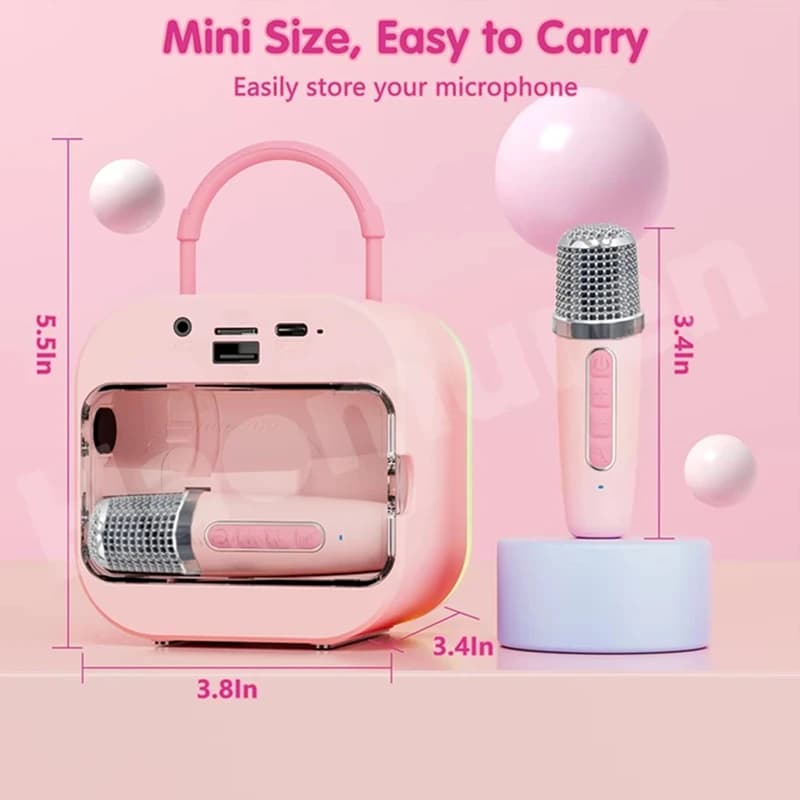 LZQLY Mini macchina per karaoke per bambini Ragazze Altoparlante per karaoke Bluetooth portatile tutto in uno con 2 microfoni per regali di giocattoli per feste in casa