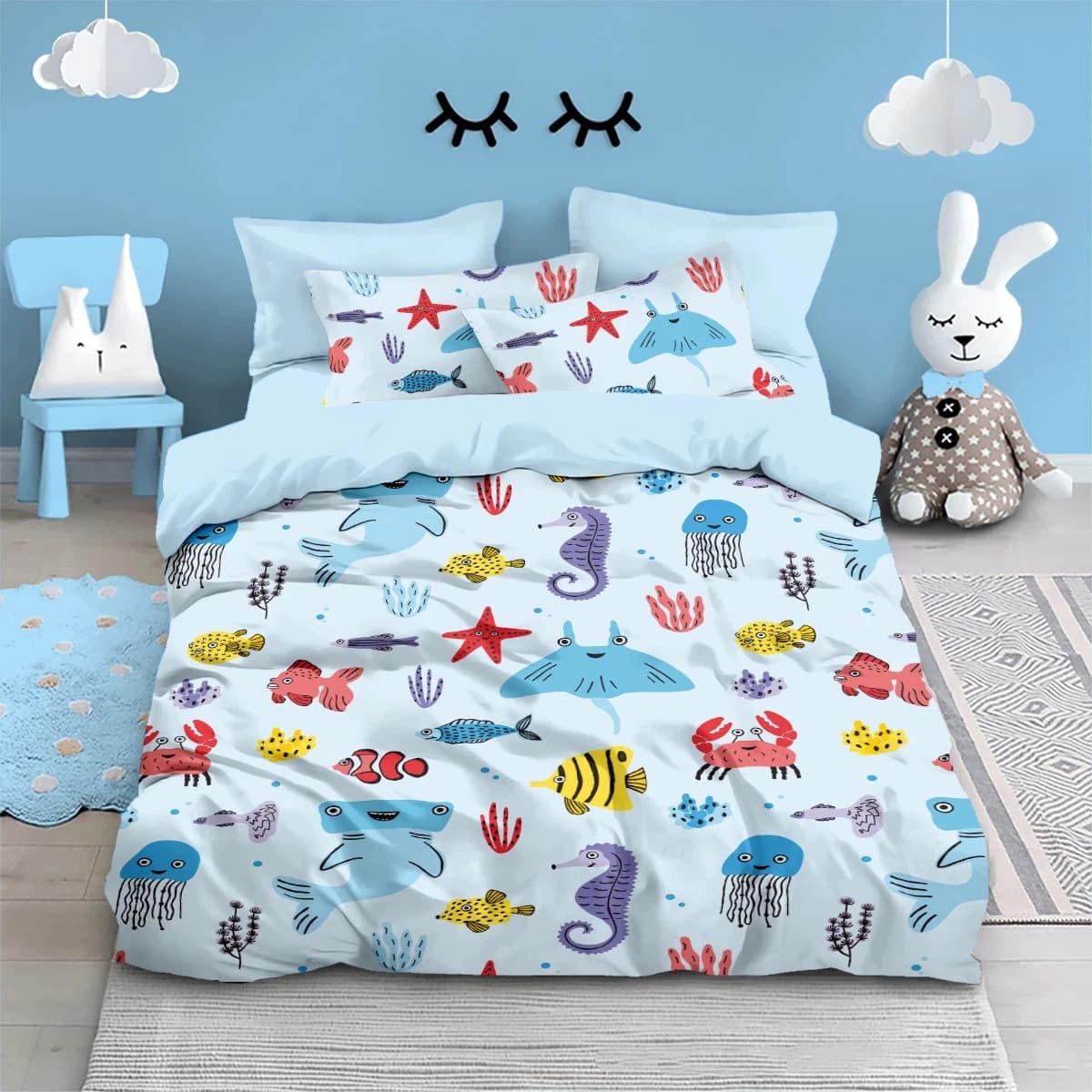 3D printed Marine life Bedding set Cartoon sailboat Sail series children's duvet cover Quilt Cover luxury birthday gift