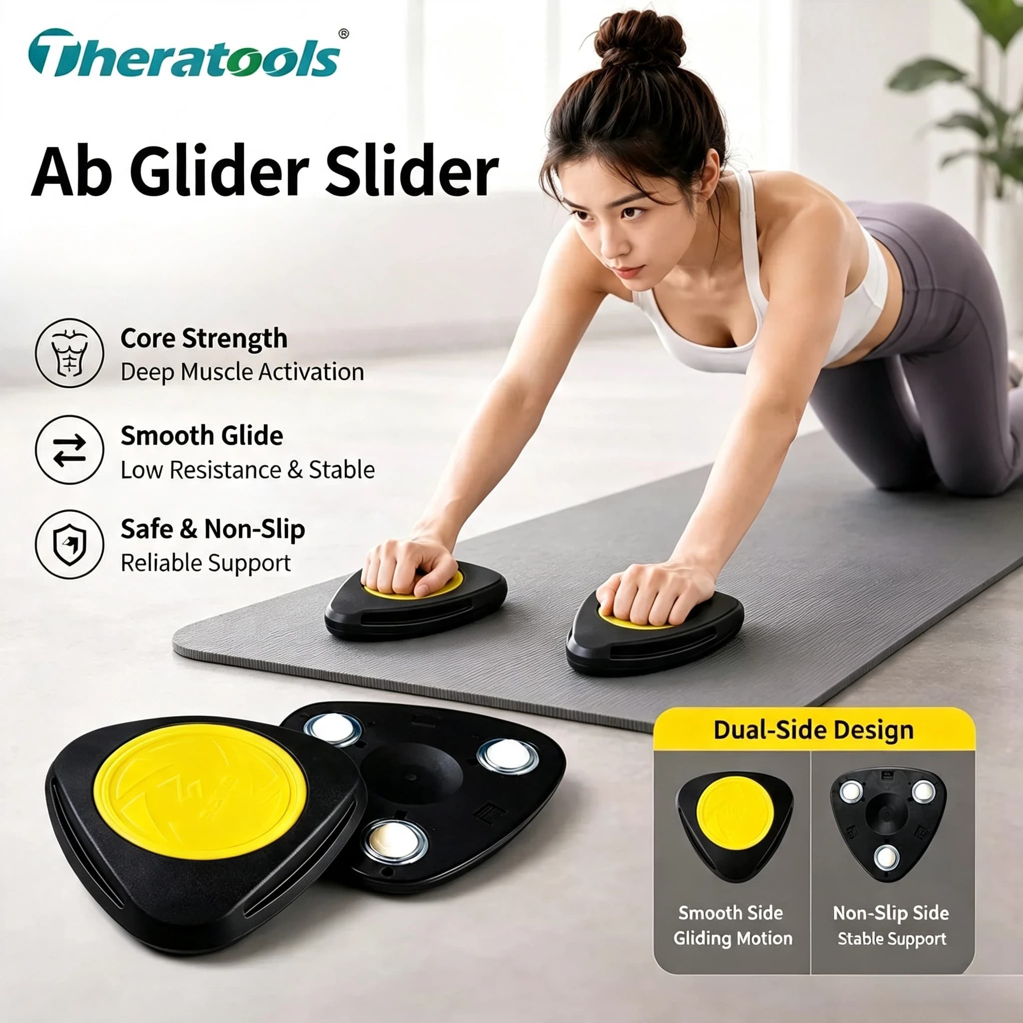 Theratools Slide Disc & Exercise Wheel, Spiral Shoulder Neck Trainer, Pilates Ab Roller for Spine Stretching & Core Training