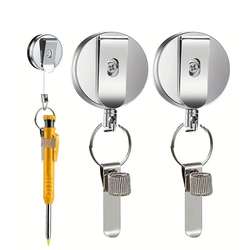 Retractable Creative pen holder with Strap closure, Anti-theft, with Steel Cable and Metal Clip