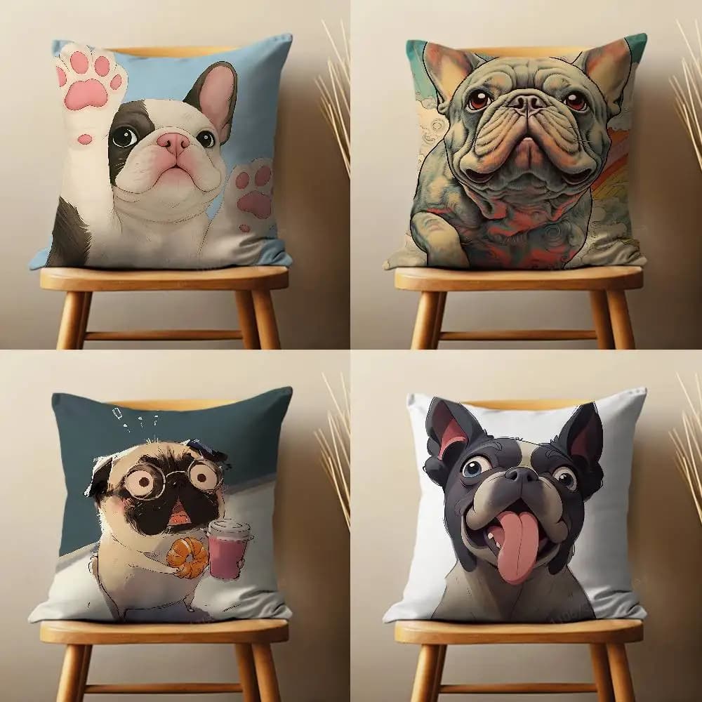 Federa Decorativa con Simpatico Bulldog Cartoon Bagnato, Disponibile in 45*45cm, 55*55cm, 30*30cm, per Auto, Casa, Camera da Letto, Regalo