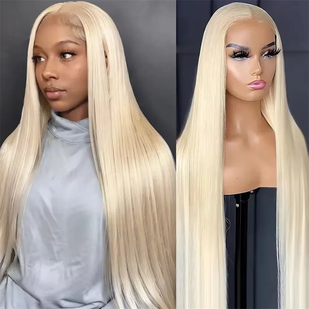 Wigs in Human Hair 200% 613 Blond Honey 13x6 HD with Clear Neck Front for Women, 34-36 Inches, Smooth, Frontal Wig 13x4