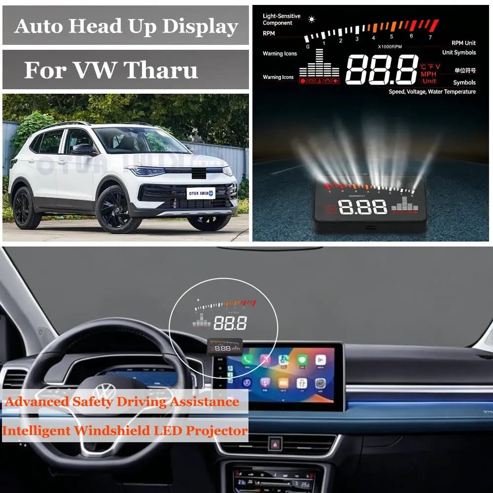 Car Head Up Display AUTO HUD For Volkswagen VW Teramont Tharu 2017-2026 Windshield Projector Speedometer Odometer RPM