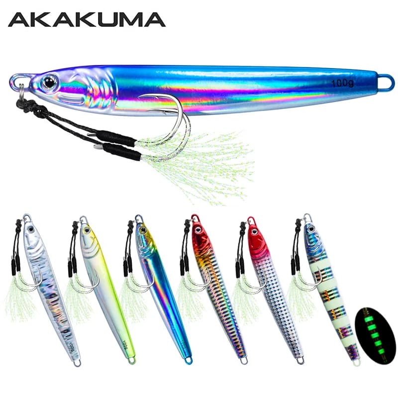 7 Pz 40g 60g 80g 100g Luminoso Veloce Jigging Casting Lure 7 Colori Pesca Metallo Jig Bait Con Doppio Gancio di Assistenza