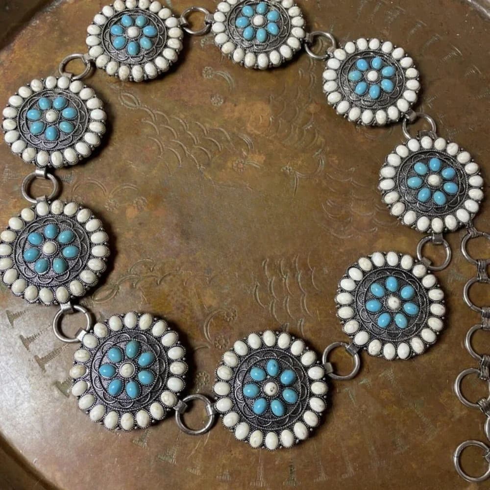 Concho Cintura a catena in argento sudoccidentale regolabile Turchese BIANCO Cintura occidentale grande Regalo di compleanno