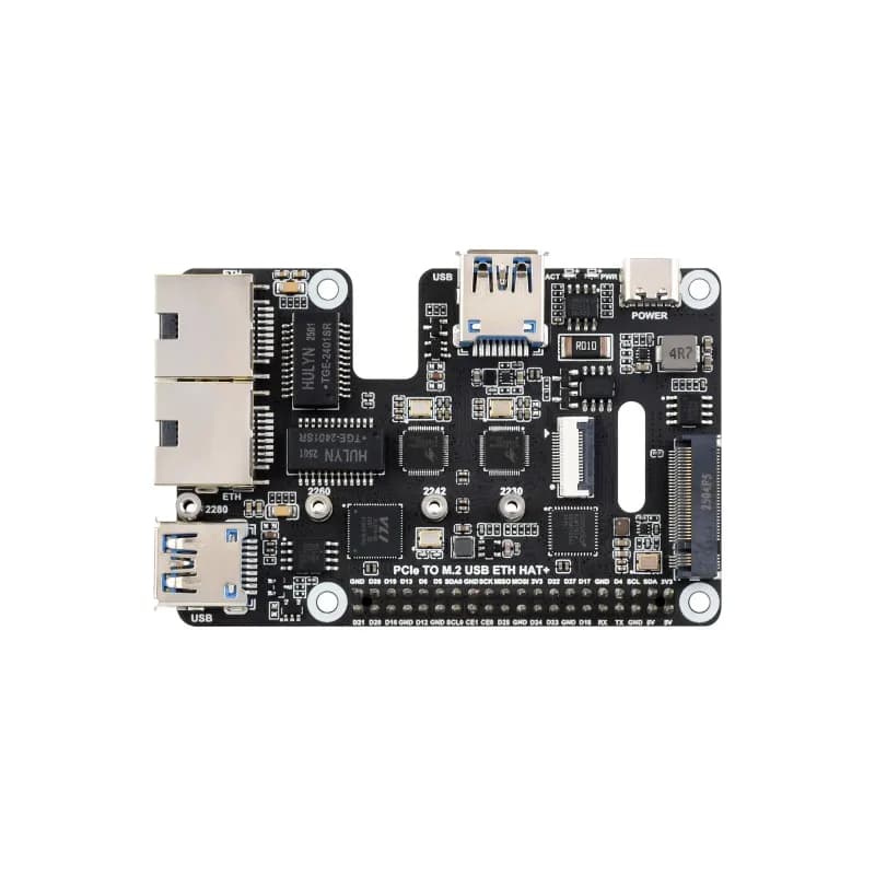 Adattatore Waveshare PCIe a USB 3.2 Gen1/2.5G ETH/M.2 NVMe per Raspberry Pi 5, supporta il protocollo NVMe M.2 Unità a stato solido, Espandi