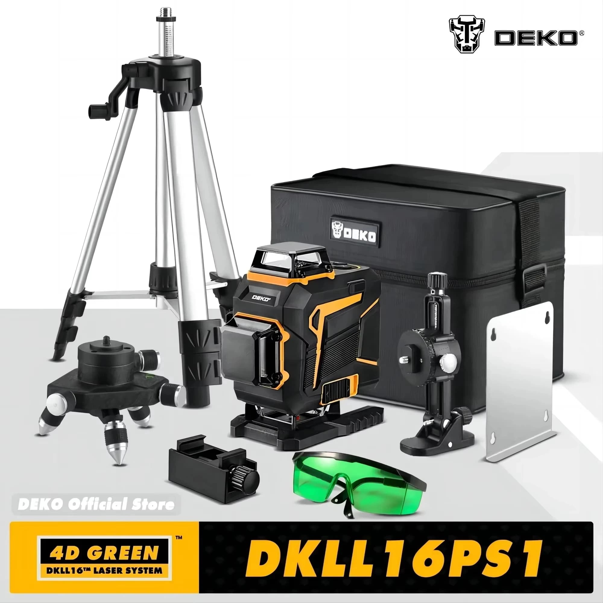 DEKO 16/12 Lines 4D Level Laser Self-leveling 360 Horizontal Transversal Line and Vertical Green Laser Ray with Treppiede Electric Tools