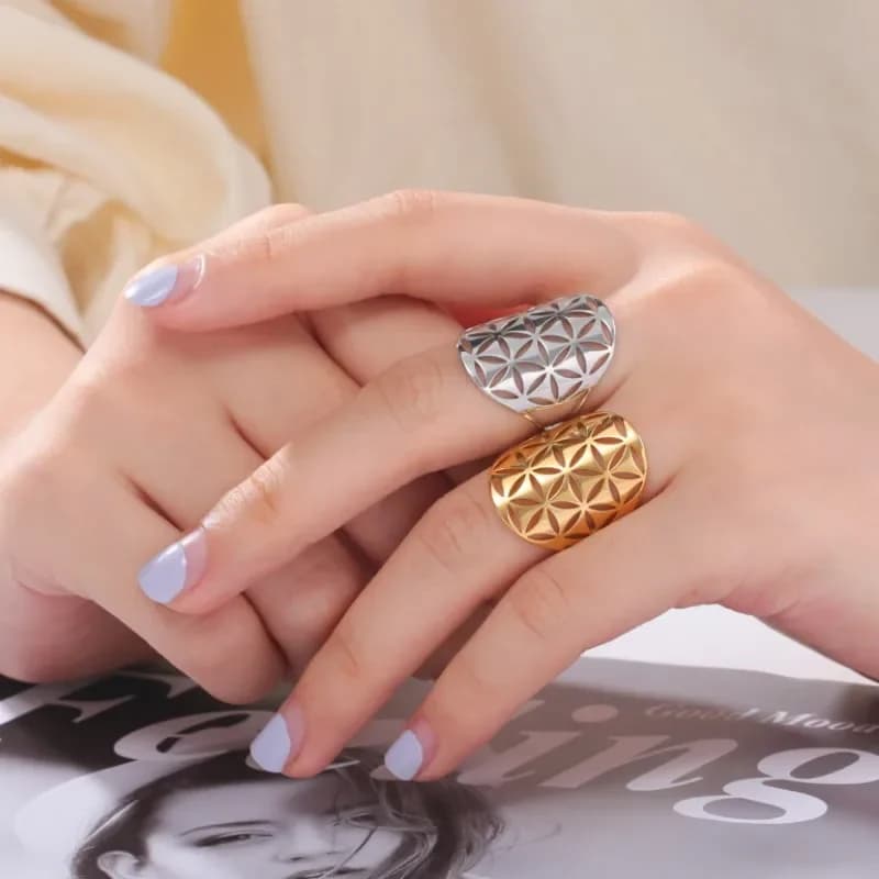 LIKGREAT Trendy Flower of Life Ring for Women Stainless Steel Rings Seed of Life Adjustable Boho Aesthetic Jewelry Birthday Gift