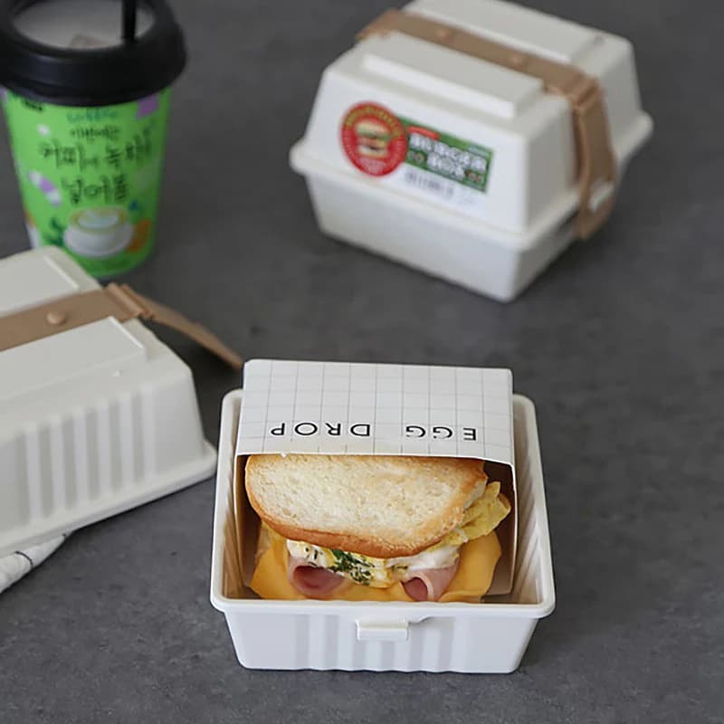 Contenitore per Alimenti Quadrato Riutilizzabile Stile Giapponese per Burger, Sandwich, Pranzo, Picnic, Dessert, Adatto al Microonde