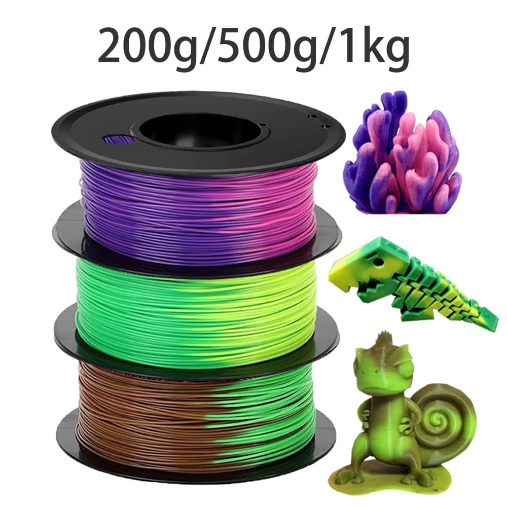 Filamento per stampante 3D da 1,75 mm PLA che cambia colore da viola a rosa con la temperatura, materiale PLA per stampa da verde a giallo 200g 500g 1Kg