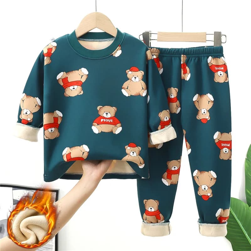 Set pigiama caldo per bambini Autunno Inverno Plus Velluto Abbigliamento Abiti Ragazzi Ragazze Moda Stampa Pullover + Pantaloni 2 pezzi Abiti 1-14 anni