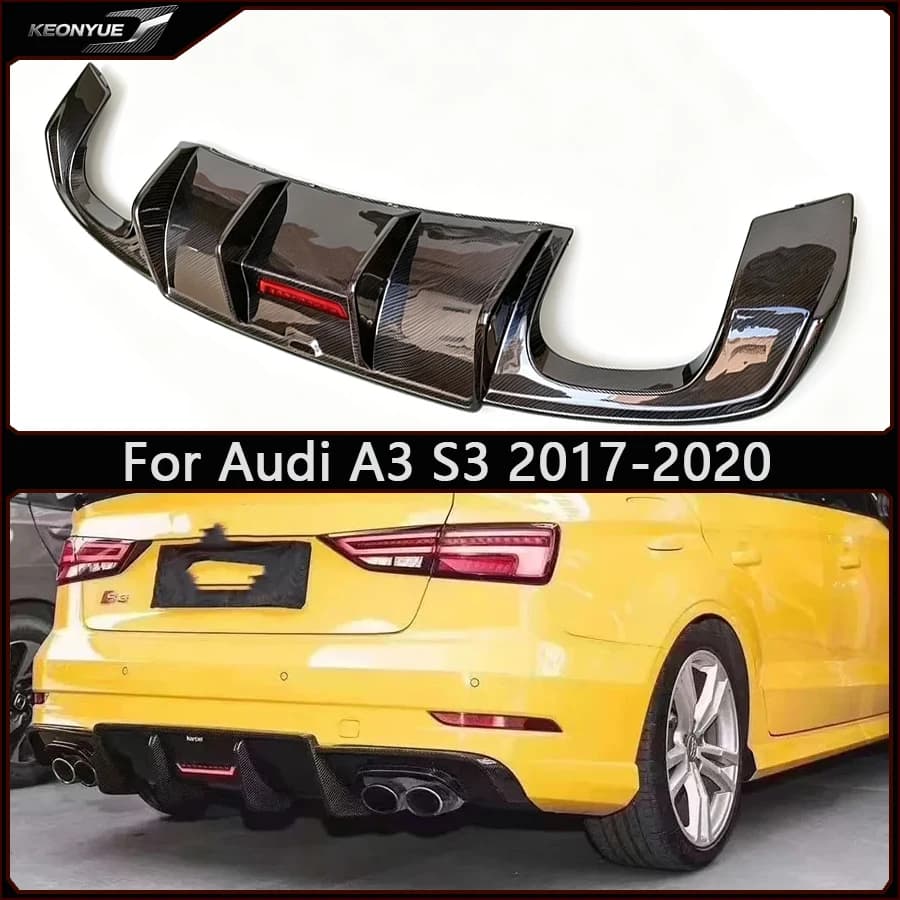 For Audi A3 S3 Hatchback 2017-2020 Carbon Fiber Back lip Car Bumper Diffuser Rear Splitters Spoiler Car Accessories Body Kit