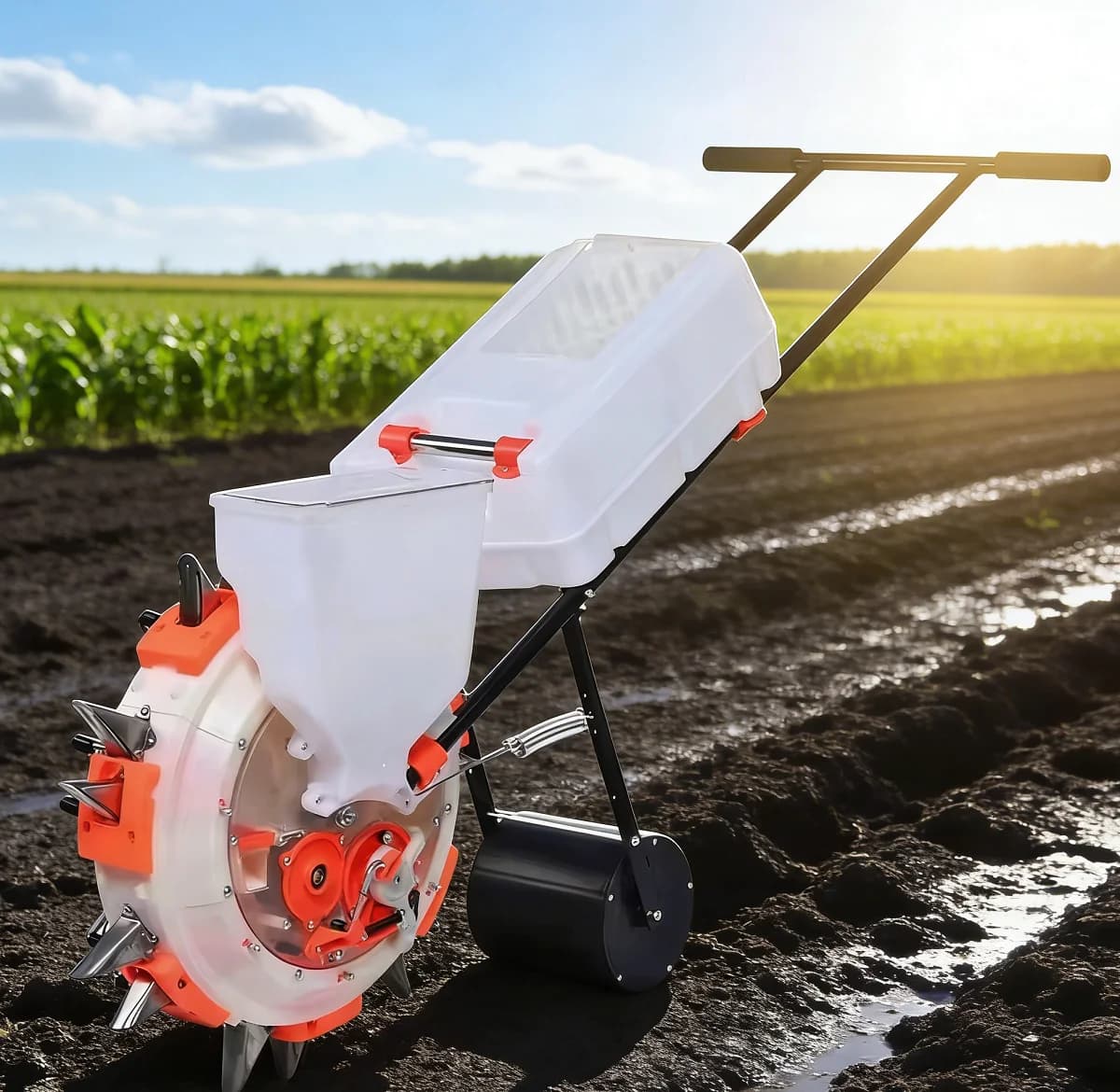 Fioriera per arachidi e mais a spinta manuale Semina di fertilizzante multifunzionale Piccola nuova fioriera in acciaio inossidabile per soia (2 stili disponibili)