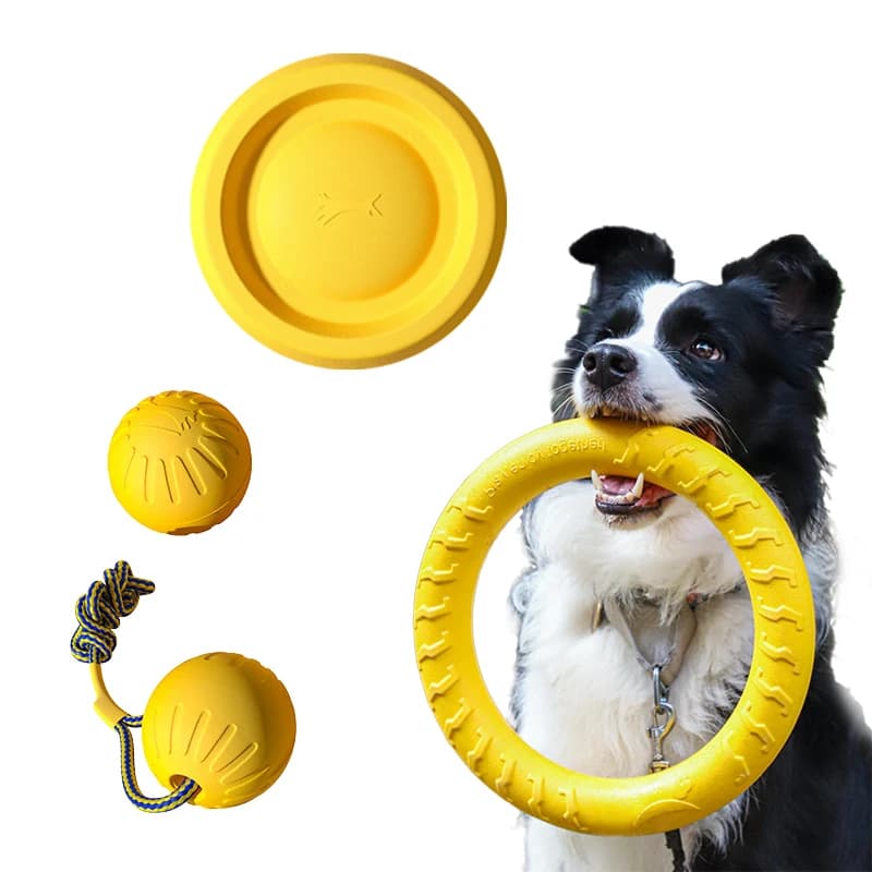 EVA Durable Dog Toys Puppy Chew Toy 4 Pack Flying Disc + Ball + Tug Rope for Puppy&Adult Dogs Chew-Proof Teeth Cleaning Set