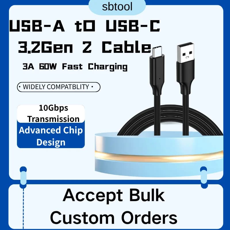 Cavo USB 3.2 da A a C PD 60W per Ricarica Rapida e Sincronizzazione Dati a 10Gbps per Hard Disk Portatile, Telefono, Laptop