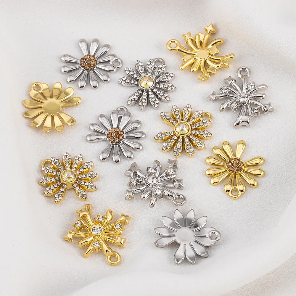 5pcs/lot Royal Style Alloy Firework Floral Pendant With Rhinestones For DIY Hair Accessories Necklace Jewelry Findings Supplies