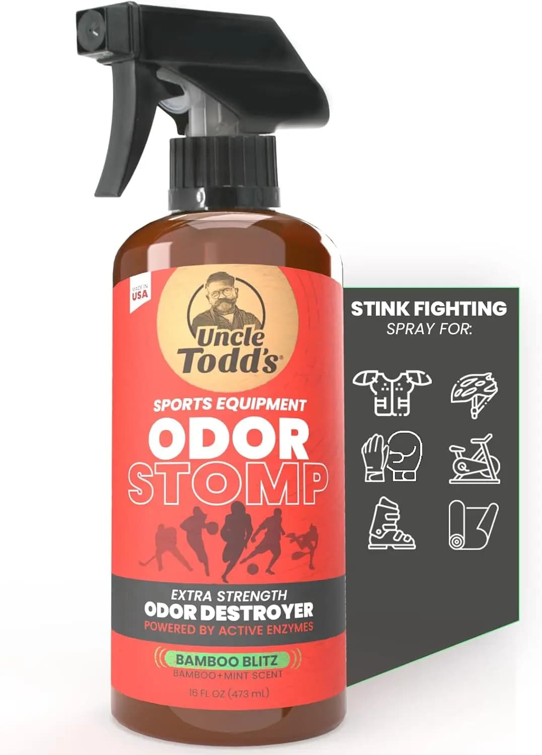 Spray Elimina Odori Extra Forte per Attrezzature Sportive - Deodorante Enzimatico per Calcio, Hockey, Borse da Palestra - 16 oz
