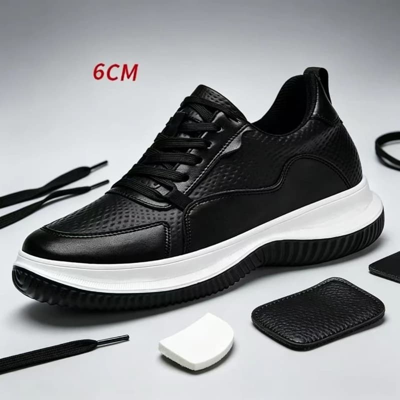 Sneakers con Rialzo in Pelle di Vacchetta Bianca, Suole Spesse, Scarpe Formali da Uomo per Esterni, Scarpe con Aumento Interno Invisibile di Altezza 6-8CM