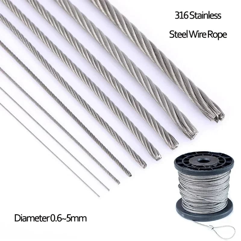 316 Stainless Steel Wire Rope Marine Grade Cable High Nickel Molybdenum Corrosion Resistant Seawater Proof 0.6-4mm