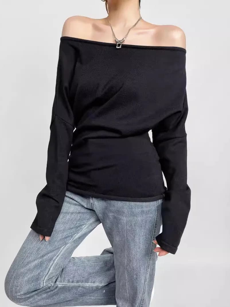 Autunno Nuovo 2024 Ragazza Piccante Slash Neck Off Spalla Maglione Lavorato A Maglia Delle Donne di Design Senso Allentato Manica Lunga Casual Pullover E1JZ