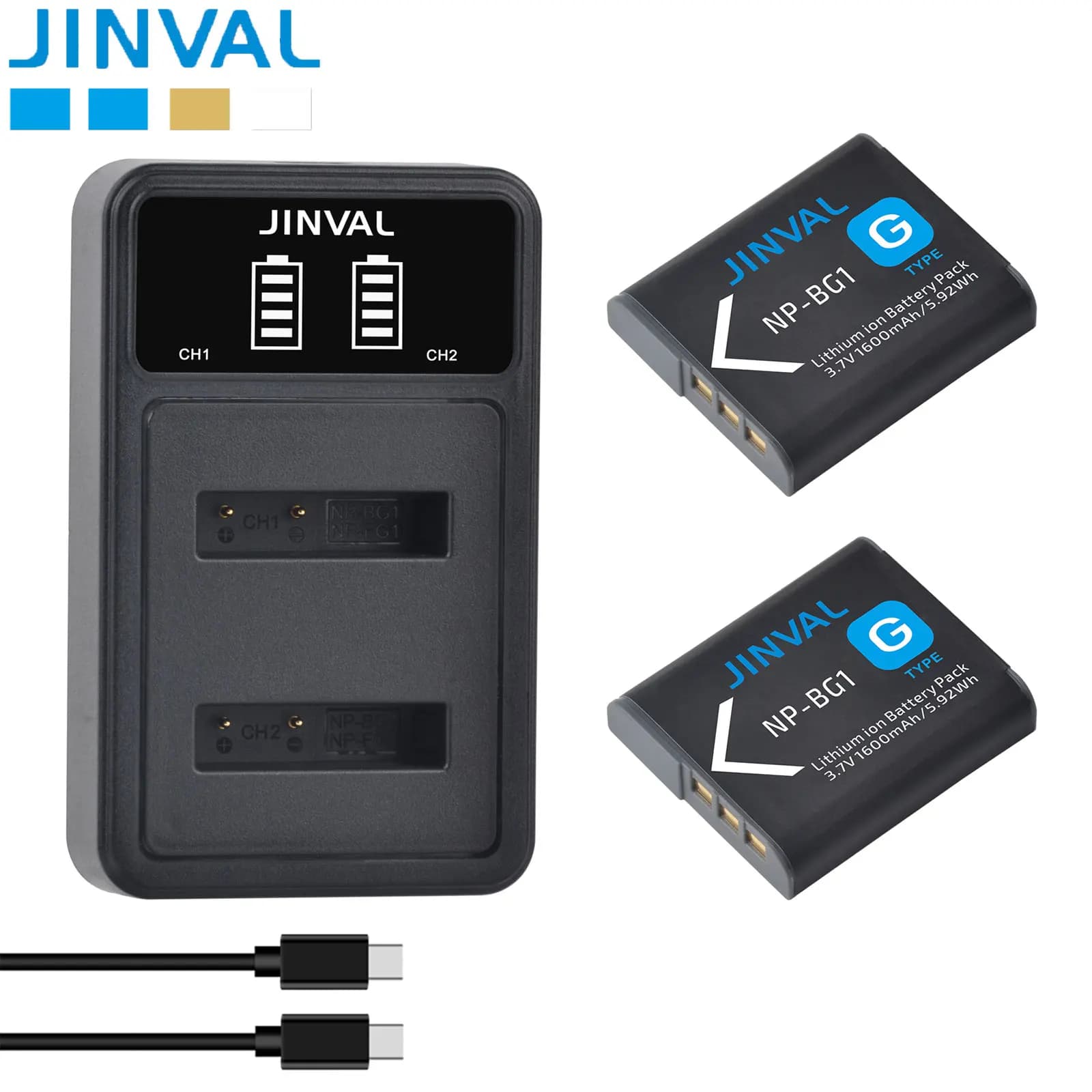 JINVAL NP-BG1 Battery 1600mAh BG1 NP-FG1 Battery + PD20W Fast Dual Charger For Sony Cyber-shot DSC-W80 W100 W300 H9 H50 T100 N2
