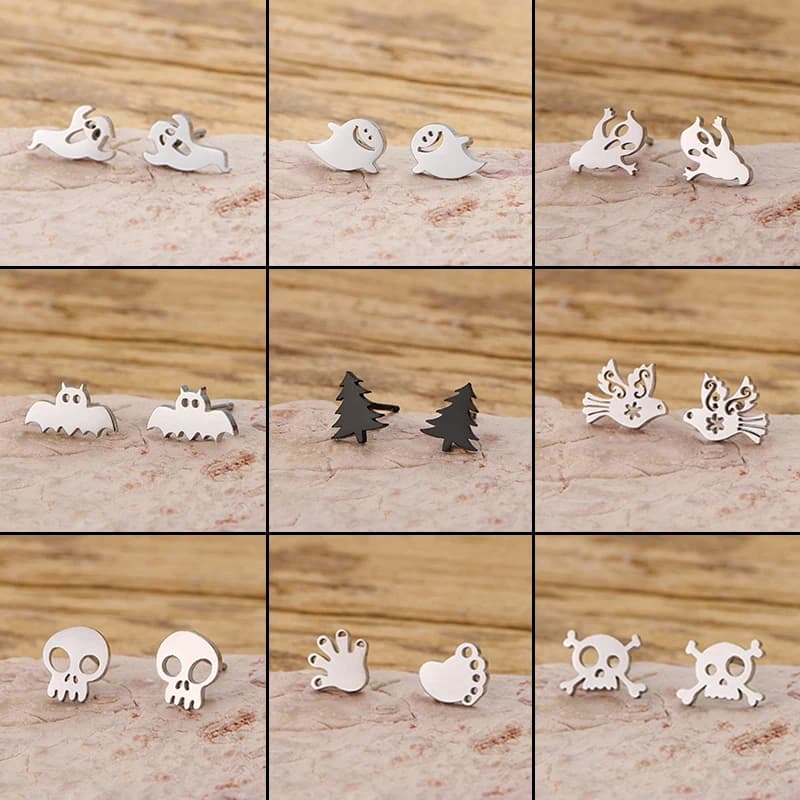 Orecchino fantasma con teschio in acciaio inossidabile neogo gotico per le donne Gioielli per orecchie da bar per cartoni animati Accessori per orecchini per feste di Halloween per ragazze fresche