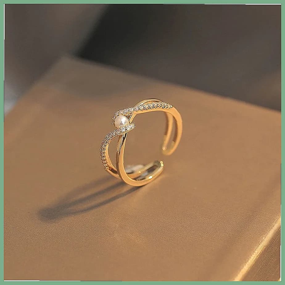 Nuovo Anello con Perla Incrociata per Donne 2024, Anello Aperto Regolabile di Lusso Leggero, Regalo di Tendenza