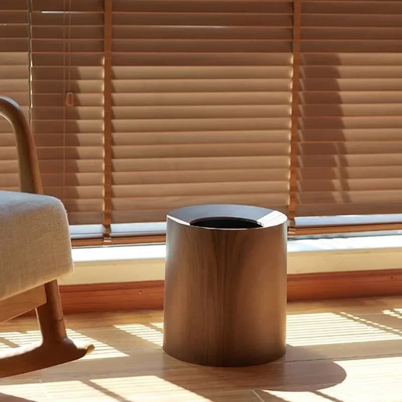 Double Layer Wood Grain Trash Can for Living Room, Vintage Large Waste Bin for Home Hotel, Retro Style Garbage Basket