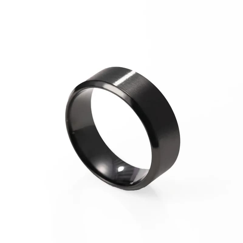 Black Stainless Steel Spinner Ring Inlaid Silver Metal Strip Wide Band Polished Surface Rotatable Fidget Ring Cool Punk Men