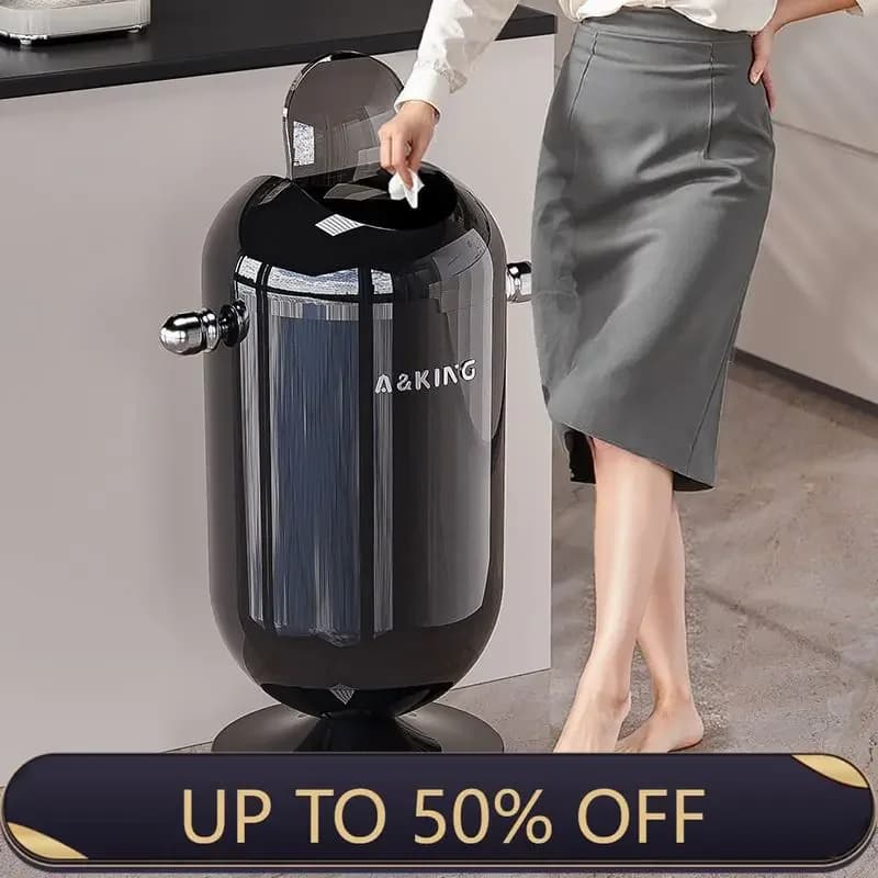 Luxury Trash Can Plastic Recycling Kitchen Trash Bin Large Capacity Litter Bins Round Dustbin Wastebasket Bathroom Supplies