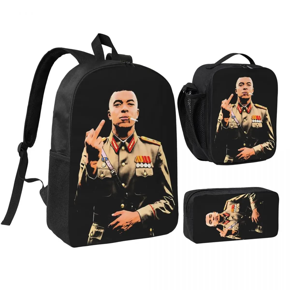 M-Mbappes Smoking Meme 3pecs/set Backpack for Student Laptop Daypack Lunch bag Pencil Case