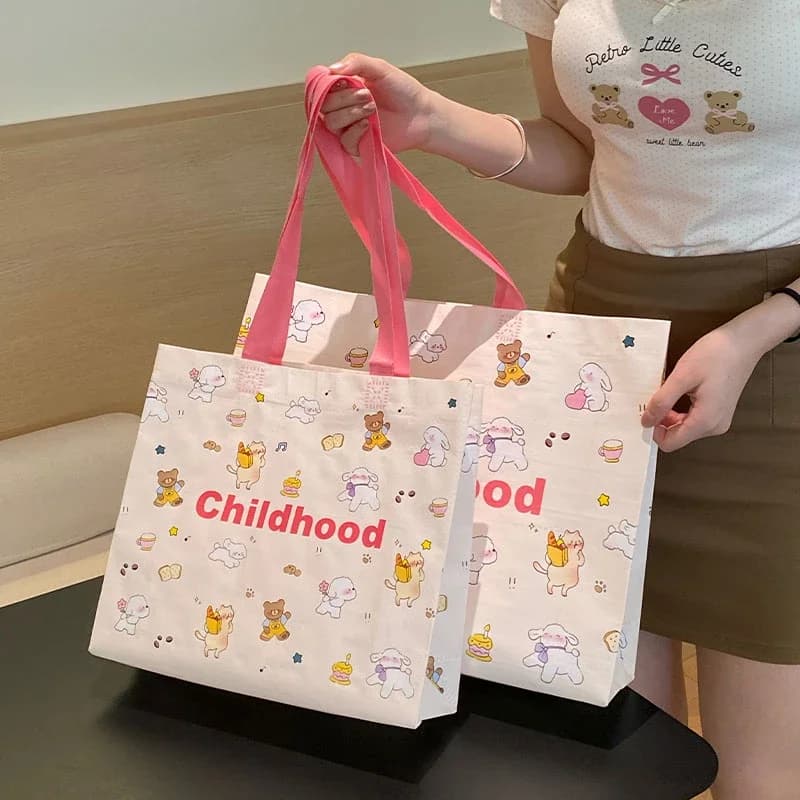 10pcs Cartoon Woven Bags Gift Bags Dress Store Thickened Shopping Packaging Bag Boxing Bags Gift Bags Birthday Party Decorations