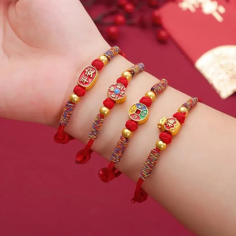 Handcrafted Red String Bracelet for Luck with Chinese Blessings Charms for Spiritual Balance