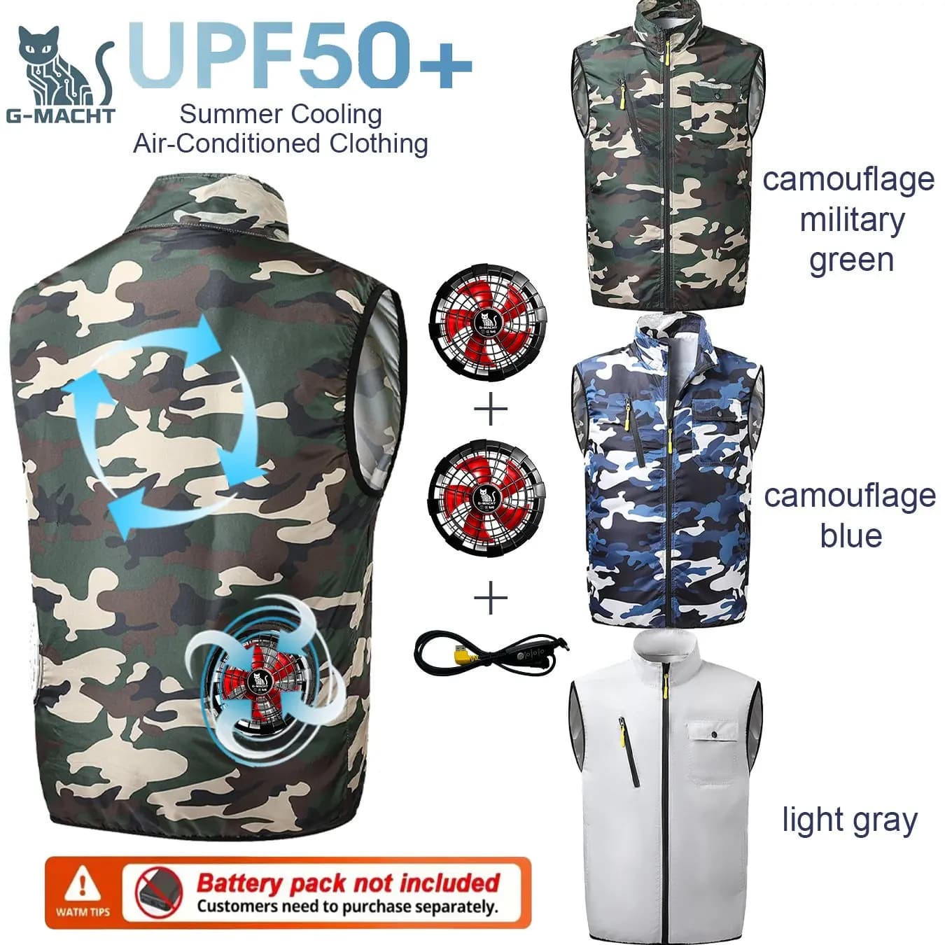 G-MACHT Gilet Rinfrescante con Cappuccio per Coppie, Ventilatore 5V/12V, Giacca Climatizzata, Resistente al Calore, Traspirante, Senza Maniche, per Lavoro all'Aperto